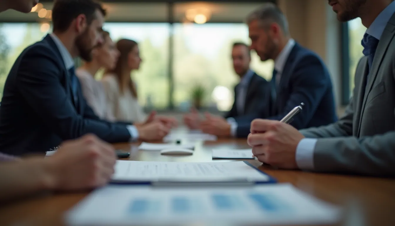 Eye-level view of a business meeting in progress discussing international trade