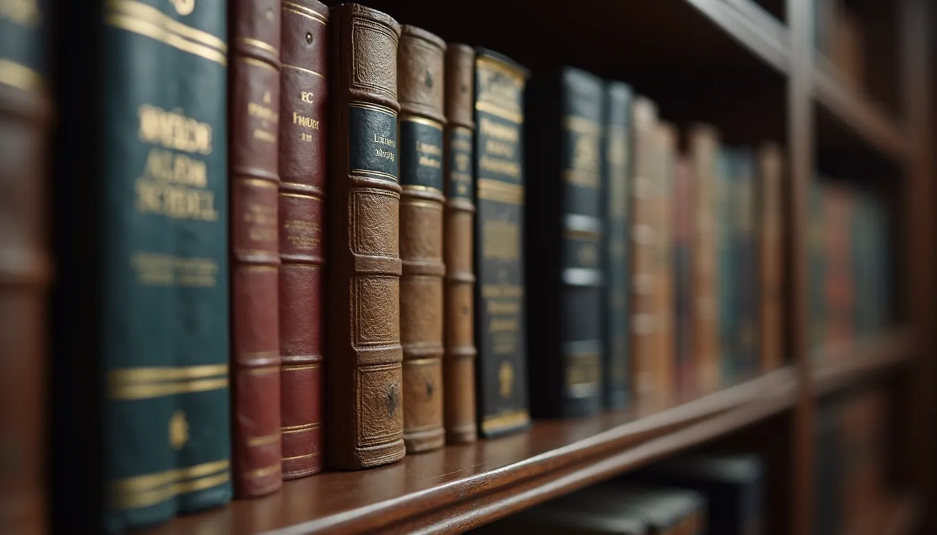 Close-up view of legal books on a shelf